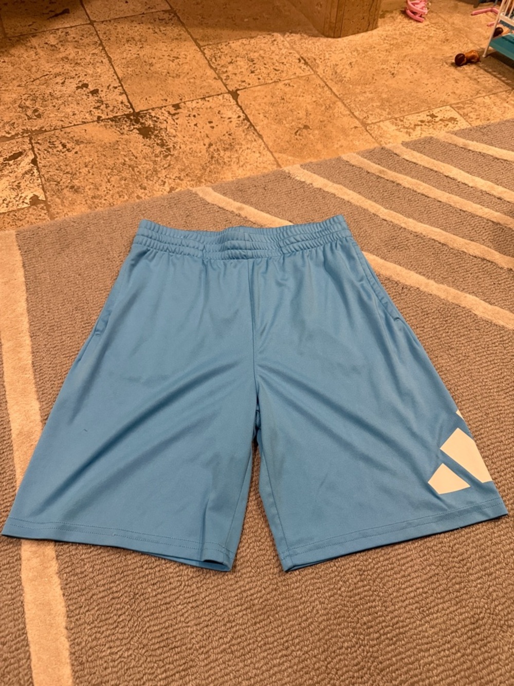 adidas Light Blue Kids Athletic Shorts with White Logo